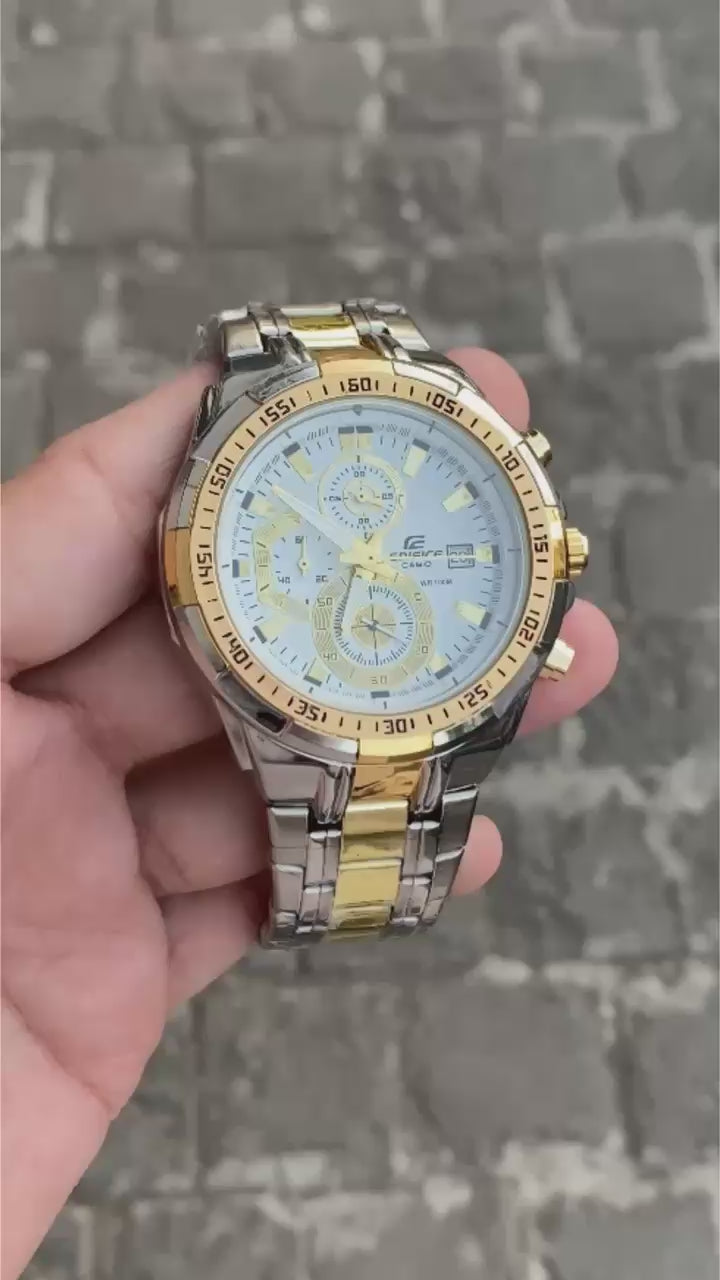 Casio Edifice EFR-539D-1AVUDF Analog wahit Dial Men Watch Silver gold  Metal Strap (EX191)