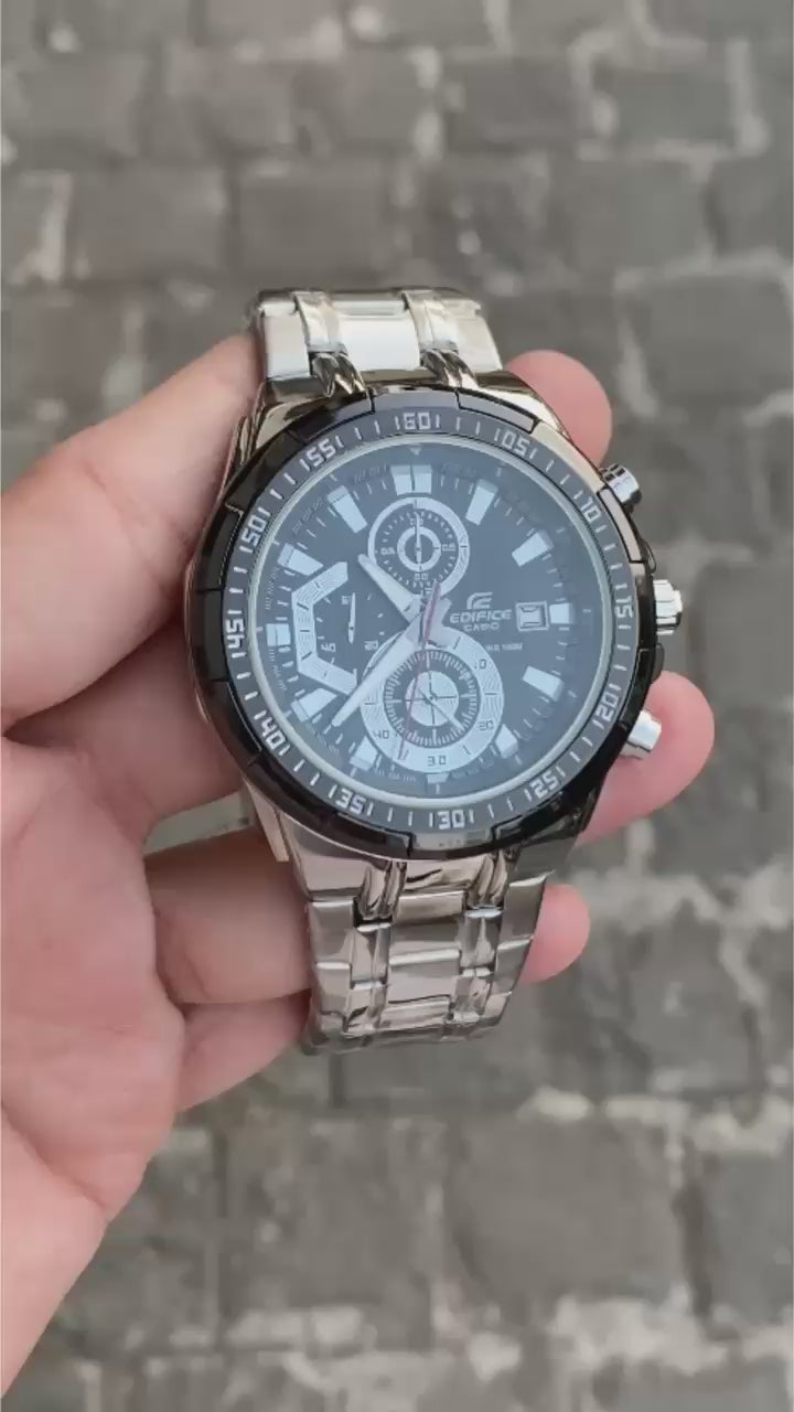 Casi_o_Edific_e EFR-539D-1AVUDF Analog Black Dial Men Watch Silver Metal Strap (EX191)